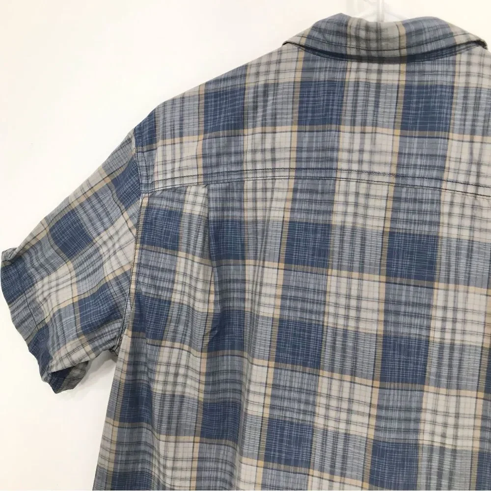 The North Face Blue Tan Plaid Short Sleeve Casual Button Down Performance Shirt